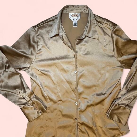 Talbots gold silk button up blouse - Picture 2 of 4